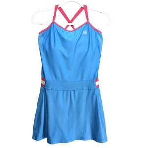 Wilson Tennis Dress Womens M Built In Bra Adjustable straps Blue Pink Flirty